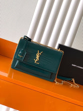 (Pre-Order) YSL Sunset Croc-Embossed Chain Bag – Green (Replica)