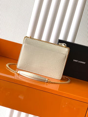 (Pre-Order) YSL Sunset Croc-Embossed Chain Bag – White (Replica)
