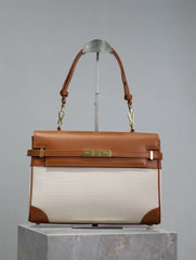 (Pre-Order) Saint Laurent Manhattan Canvas & Leather Bag – Brown & Cream (Replica)