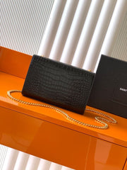 (Pre-Order) YSL Kate Small Black Crocodile Embossed Tassel Bag (Replica)