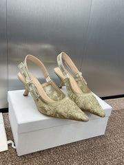 (Pre-Order) Christian Dior-Inspired Embroidered Slingback Heels (Replica)