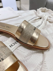 (Pre-Order) Christian Dior-Inspired Metallic Gold Slides (Replica)