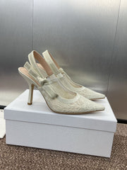 (Pre-Order) Christian Dior-Inspired Embroidered Slingback Heels (Replica)