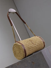 (Pre-Order) YSL Crochet Barrel Shoulder Bag – Beige & Brown (Replica)