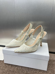 (Pre-Order) Christian Dior-Inspired Embroidered Slingback Heels (Replica)