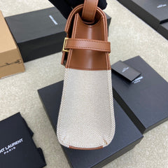 (Pre-Order) Saint Laurent Manhattan Medium Canvas & Leather Bag (Brown/Beige) (Replica)