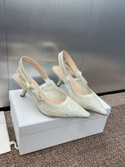 (Pre-Order) Christian Dior-Inspired Embroidered Slingback Heels (Replica)