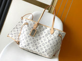 (Pre-Order) Louis Vuitton Neverfull – White Monogram Jacquard with Natural Leather Trim (Replica)