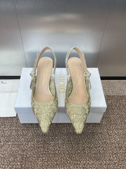 (Pre-Order) Christian Dior-Inspired Embroidered Slingback Heels (Replica)
