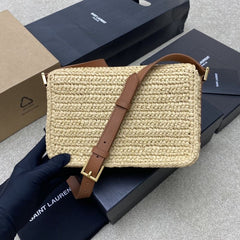 (Pre-Order) YSL Raffia Crossbody Bag – Natural/Gold (Replica)
