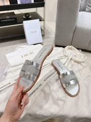 (Pre-Order) Christian Dior-Inspired Metallic Silver Slides