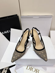(Pre-Order) Christian Dior-Inspired Rhinestone Mesh Slingback Heels (Replica)