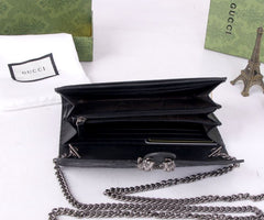 (Pre-Order) GUCCI Dionysus Black Embossed Chain Wallet (Replica)