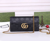 (Pre-Order) Gucci GG Marmont Black Leather Chain Wallet (Replica)