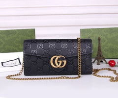 (Pre-Order) Gucci GG Marmont Black Leather Chain Wallet (Replica)