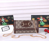 (Pre-Order) Gucci Horsebit Canvas Chain Wallet – Brown Trim (Replica)
