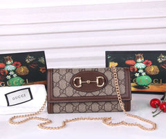 (Pre-Order) Gucci Horsebit Canvas Chain Wallet – Brown Trim (Replica)