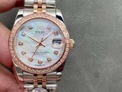 (Pre-Order) Rolex Datejust 31mm – Rose Gold & Silver with Mother of Pearl Diamond Dial (Replica)