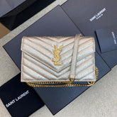 (Pre-Order) YSL Envelope Chain Wallet – Metallic Gold (Replica)