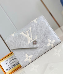 (Pre-Order) Louis Vuitton Victorine Wallet – Grey Monogram Embossed Leather (Replica)