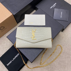 (Pre-Order) YSL Uptown Mini Envelope Bag – Croc Embossed (Replica)