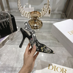 (Pre-Order) Christian Dior-Inspired Floral Embroidered Slingback Heels (Replica)