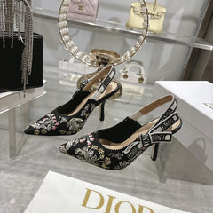 (Pre-Order) Christian Dior-Inspired Floral Embroidered Slingback Heels (Replica)