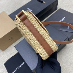 (Pre-Order) YSL Raffia Crossbody Bag – Natural/Gold (Replica)