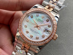 (Pre-Order) Rolex Datejust 31mm – Rose Gold & Silver with Mother of Pearl Diamond Dial (Replica)