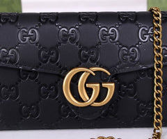 (Pre-Order) Gucci GG Marmont Black Leather Chain Wallet (Replica)