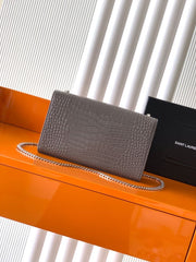(Pre-Order) YSL Medium Envelope Croc Chain Bag with Tassel (Grey) (Replica)