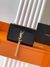 (Pre-Order) YSL Kate Small Black Crocodile Embossed Tassel Bag (Replica)