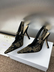 (Pre-Order) Christian Dior-Inspired Embroidered Slingback Heels (Replica)