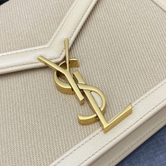 (Pre-Order) YSL Envelope Chain Bag – Beige Canvas with Leather Trim (22CM) (Replica)