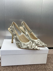 (Pre-Order) Christian Dior-Inspired Embroidered Slingback Heels (Replica)