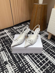 (Pre-Order) Christian Dior-Inspired Quilted Buckle Slingback Heels (Replica)