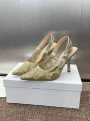 (Pre-Order) Christian Dior-Inspired Embroidered Slingback Heels (Replica)