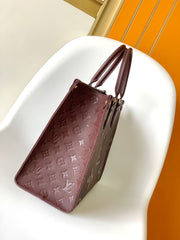 (Pre-Order) Louis Vuitton OnTheGo MM – Burgundy Embossed Monogram (Replica)