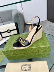 (Pre-Order) Black Gucci GG Wedge Sandals (Replica)