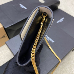 (Pre-Order) YSL Envelope Chain Wallet – Black & Beige Two-Tone (Replica)