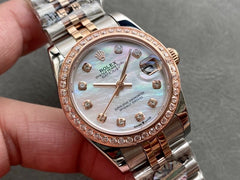 (Pre-Order) Rolex Datejust 31mm – Rose Gold & Silver with Mother of Pearl Diamond Dial (Replica)