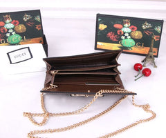(Pre-Order) Gucci Horsebit Canvas Chain Wallet – Brown Trim (Replica)