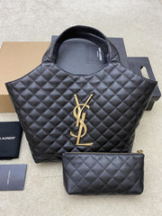 (Pre-Order) YSL Quilted Leather Tote with Pouch – Black (Replica)