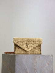 (Pre-Order) YSL Raffia Mini Envelope Bag – Natural (Replica)