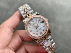 (Pre-Order) Rolex Datejust 31mm – Rose Gold & Silver with Mother of Pearl Diamond Dial (Replica)