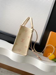 (Pre-Order) Louis Vuitton OnTheGo PM – Empreinte Leather (Cream with Pink Monogram) (Replica)