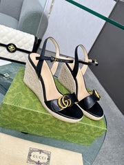 (Pre-Order) Black Gucci GG Wedge Sandals (Replica)
