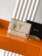 (Pre-Order) YSL Sunset Croc-Embossed Chain Bag – White (Replica)