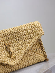 (Pre-Order) YSL Raffia Mini Envelope Bag – Natural (Replica)