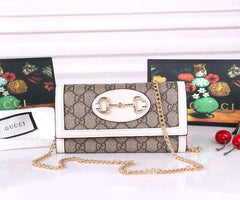 (Pre-Order) Gucci Horsebit Canvas Chain Wallet – Brown Trim (Replica)